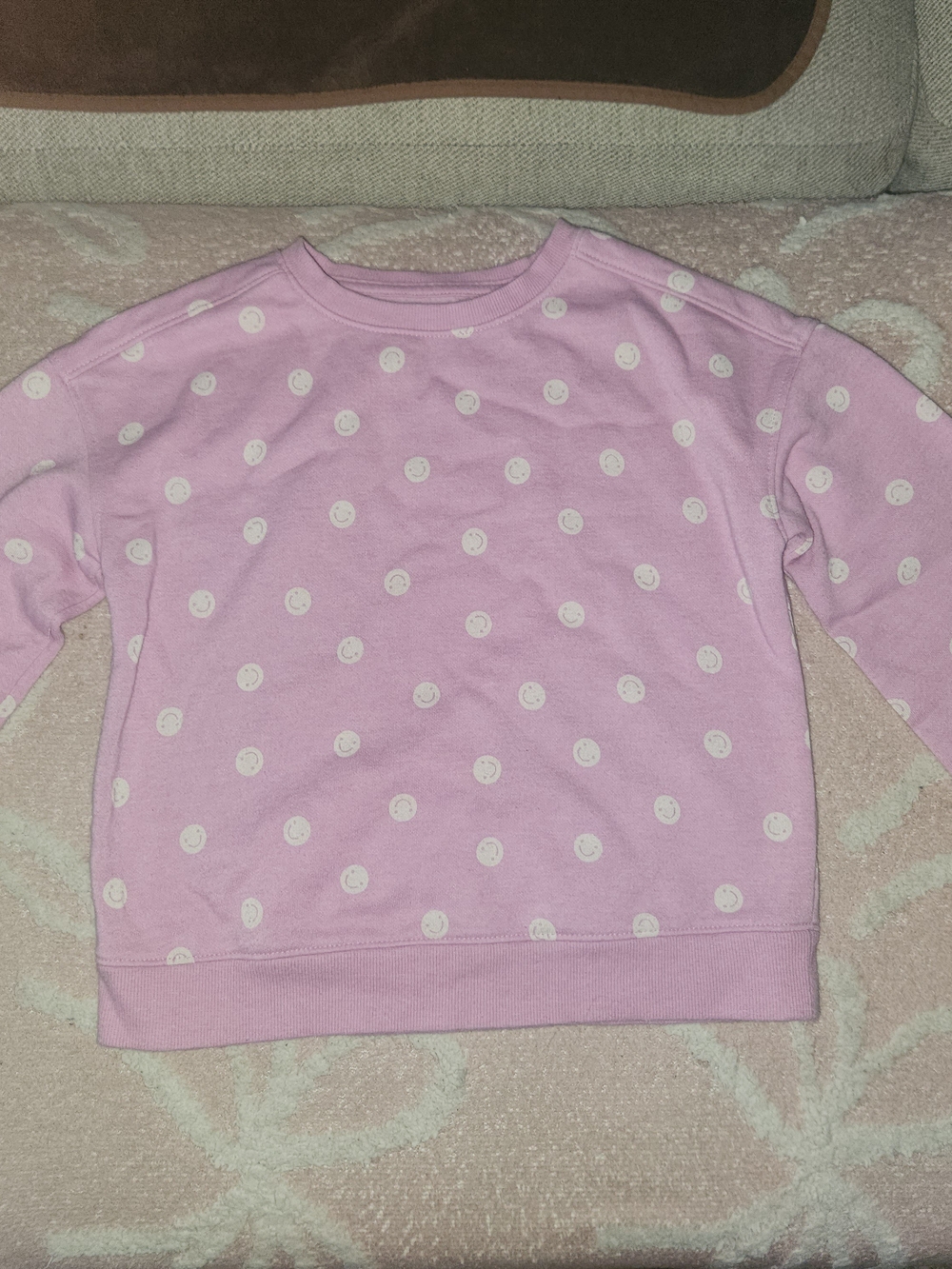 Pink Polka Dot Smiley Sweatshirt - Girls Crewneck Sweater